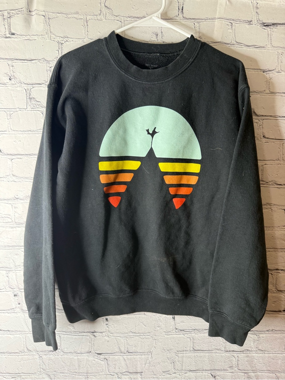 Indy brand Black Crewneck Sweatshirt with Mint and Sunset Stripe Graphic small